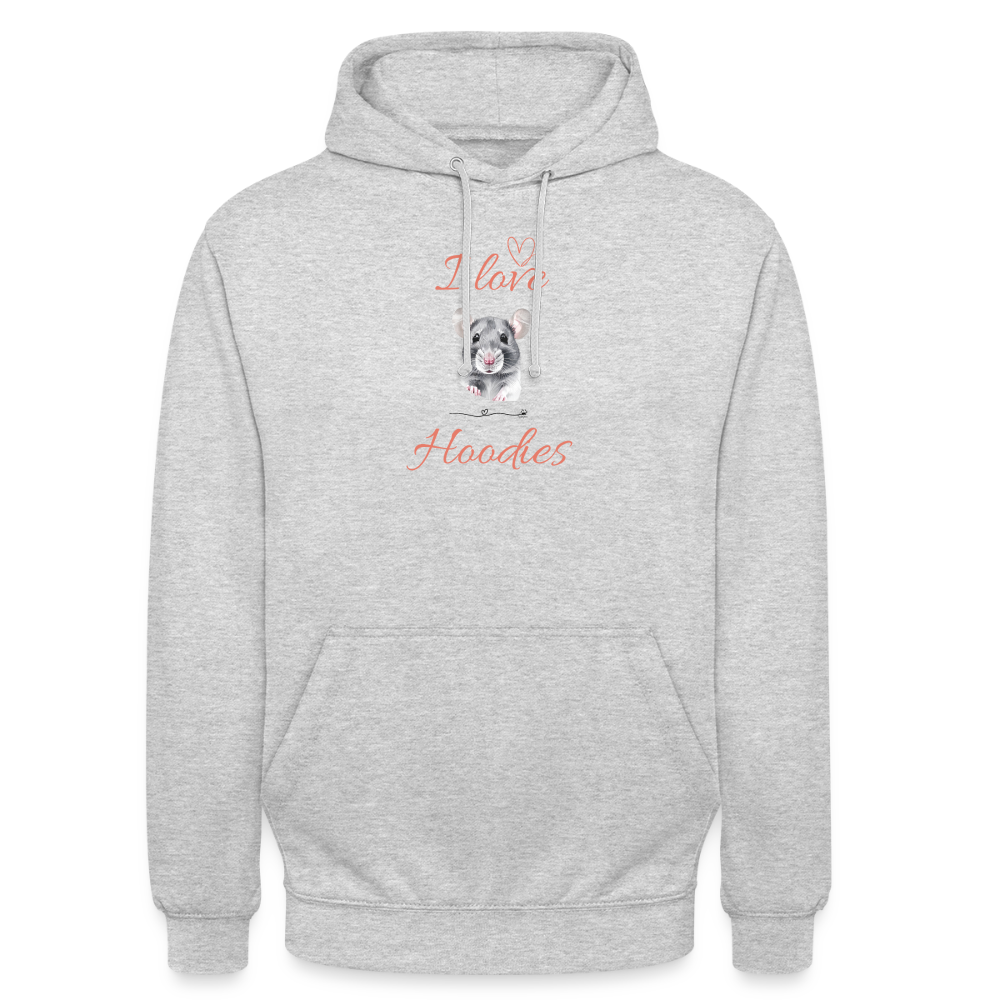 Unisex Hoodie "I love Hoodies" - Hellgrau meliert