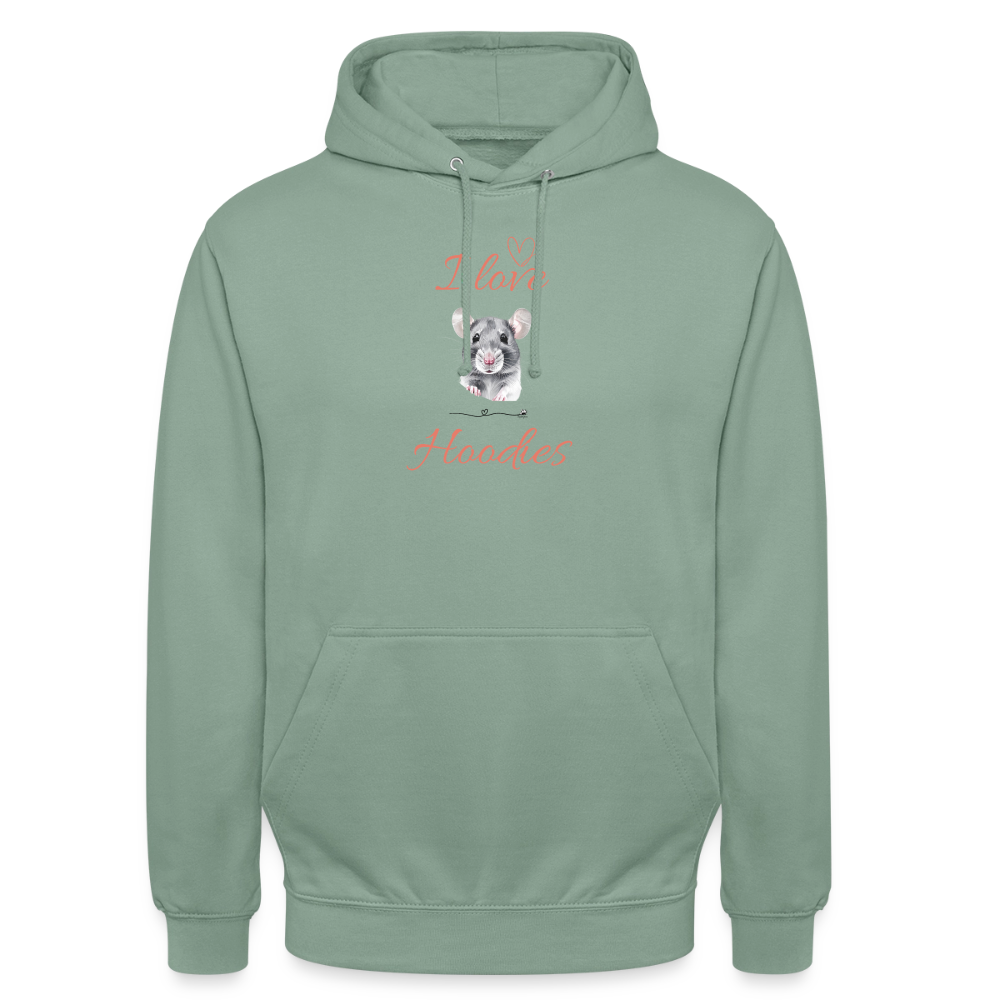 Unisex Hoodie "I love Hoodies" - Graugrün