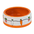 Das Bild zeigt einen glasierten Keramiknapf mit einer orangenen Basis und einem bunten Möhren-Deko-Band.

Bildrechte: Nobby Pet Shop GmbH